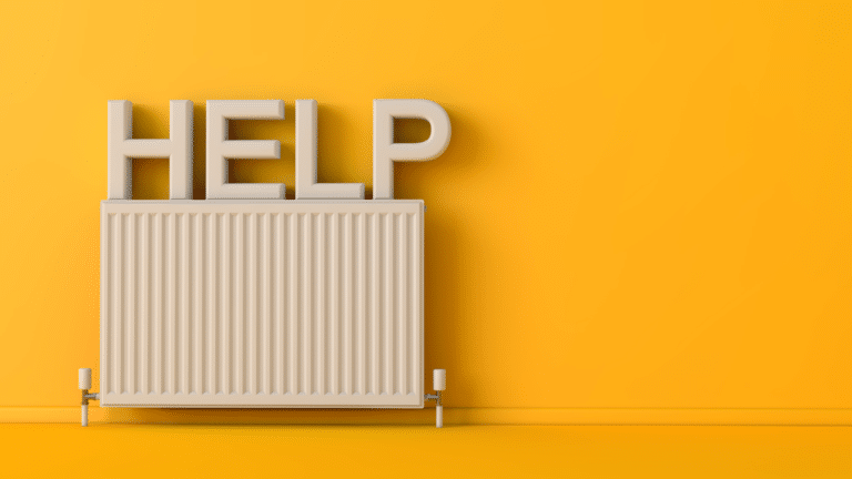 yellow picture of radiator with the words help on top